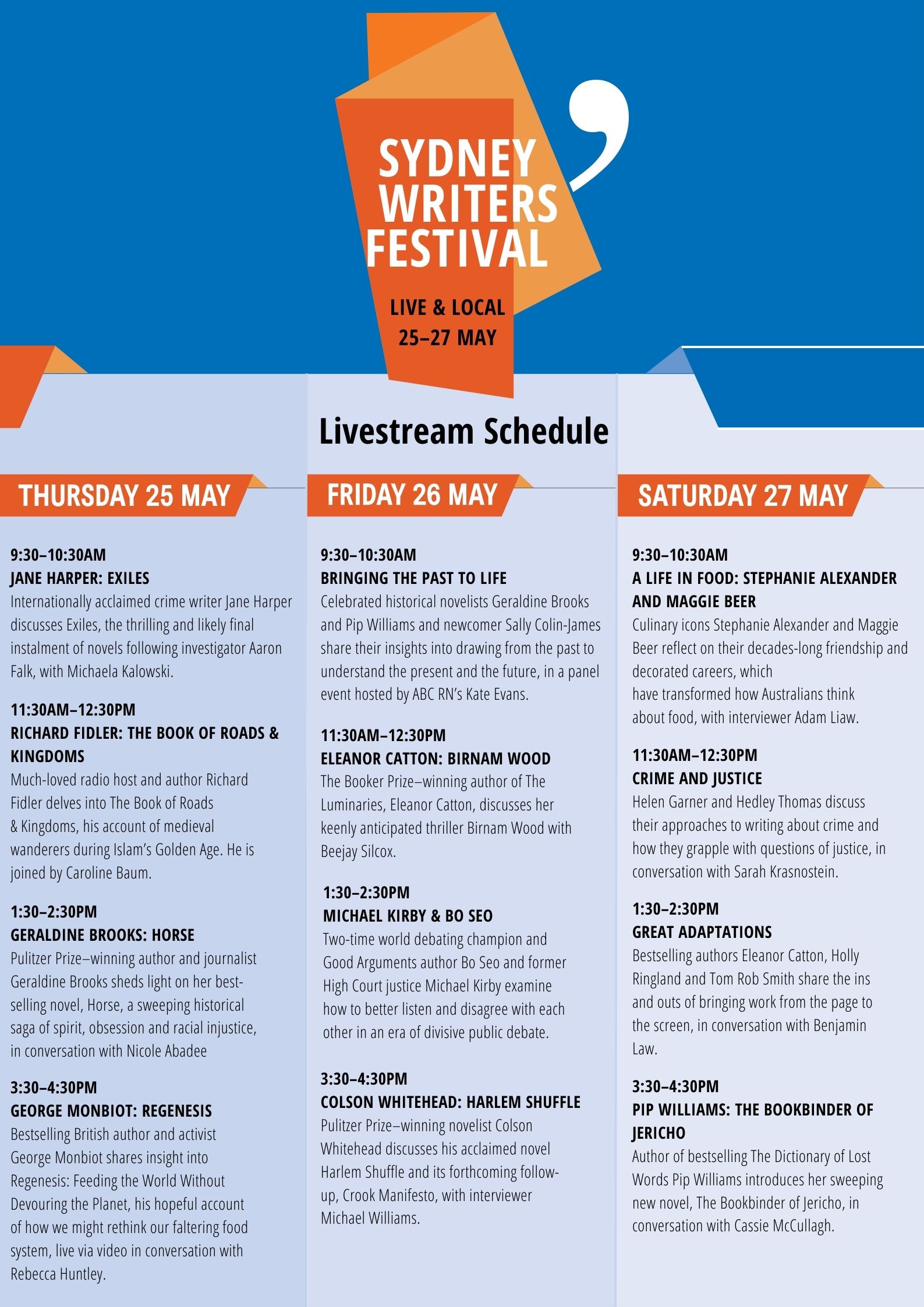 Sydney Writers' Festival Livestream Schedule