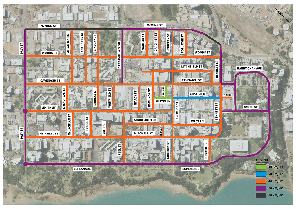 Darwin CBD map with new speed limit