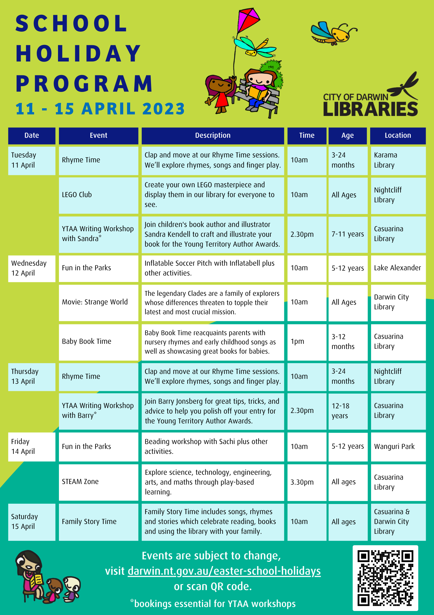 2023 April School Holiday Program with Fun in the Parks and Libraries