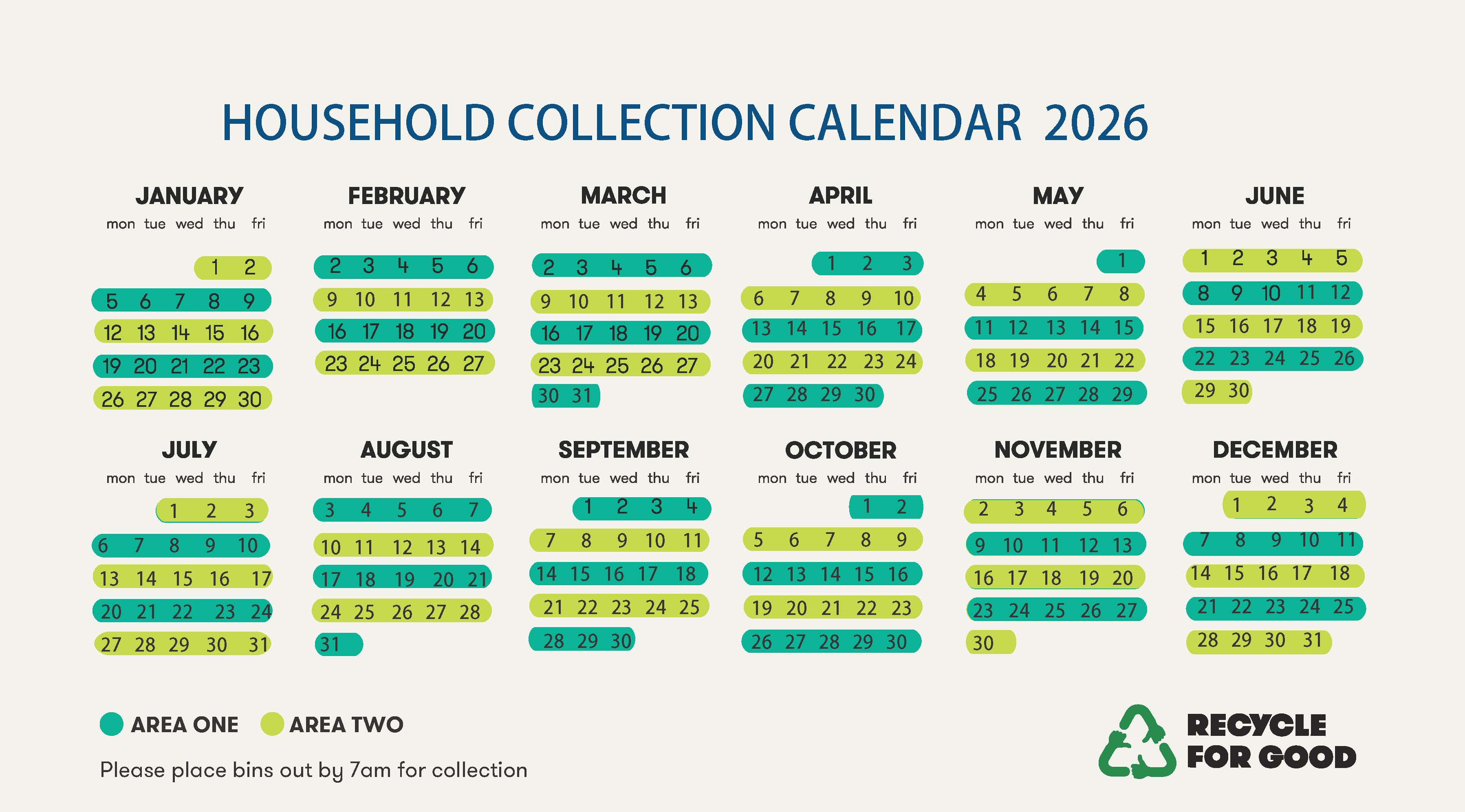 Household collection calendar 2026