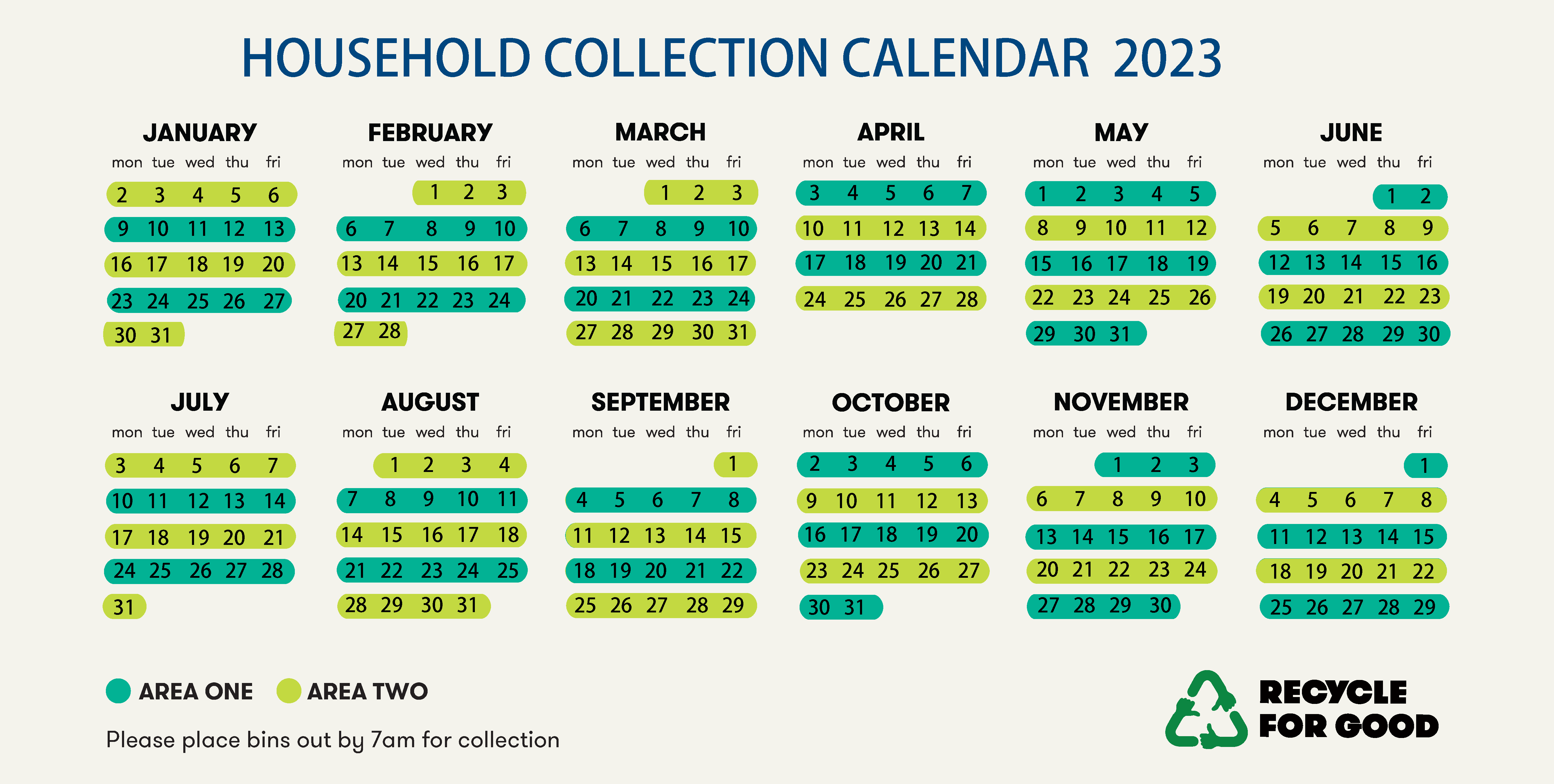 Household waste collection calendar 