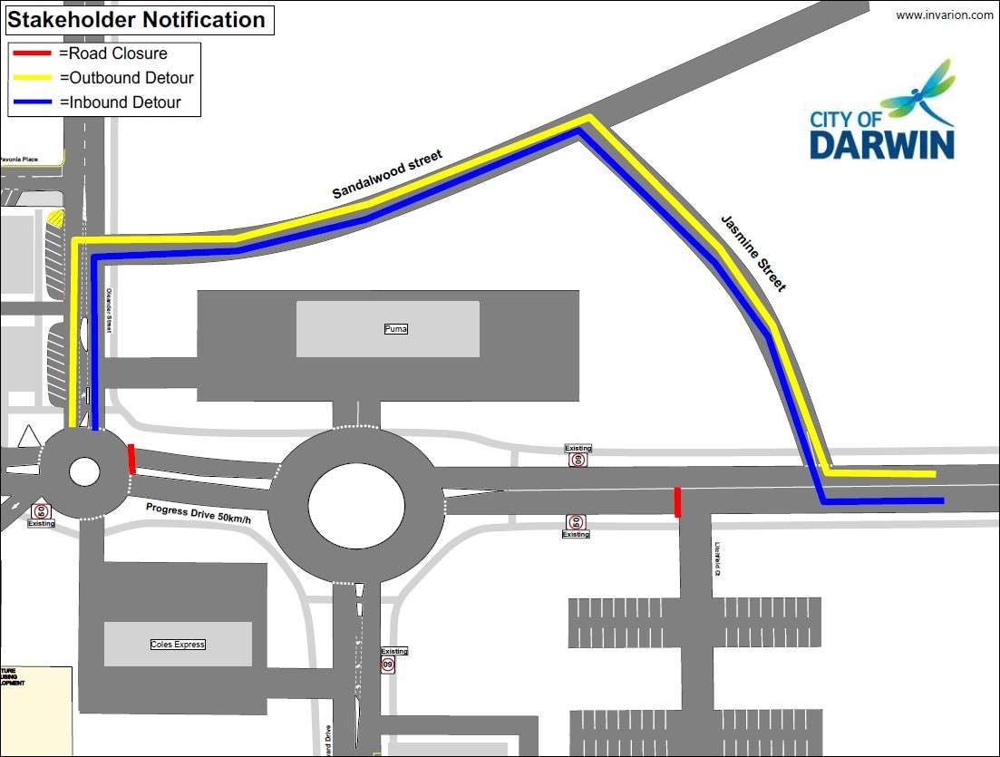 Traffic Control Diagram - Road Resurfacing Night Works - Dick Ward & Progress Drive, Nightcliff