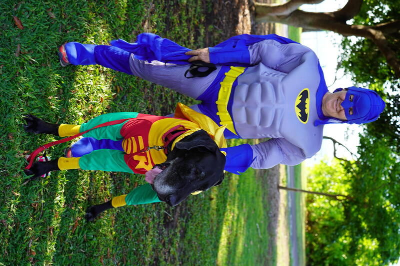 Meg and Dipity dressed as Batman &amp; Robin