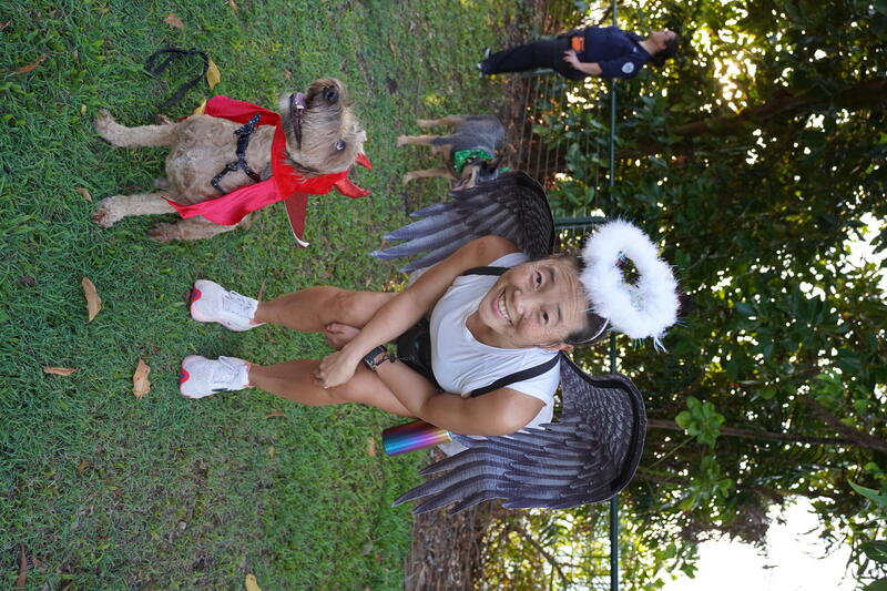 Lee and Benji dressed as a Devil and Angel