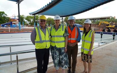 City of Darwin’s flagship infrastructure project, the Casuarina Aquatic and Leisure Centre, has reached a significant milestone with construction 90 per cent complete and water in the pools