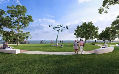 The final colour has been selected for the kinetic sculpture that will commemorate the 50th anniversary of Cyclone Tracy, and will be installed at Bundilla Beach Reserve