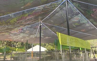 Families can once again enjoy Jingili Water Gardens playground, with the shade sail and its integrated artwork now restored and the playground fully reopened.