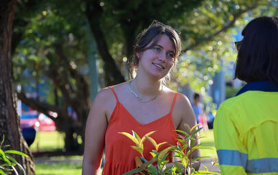 woman at plant giveway