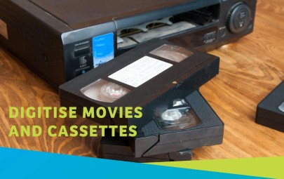 Image of VHS tapes and a VCR