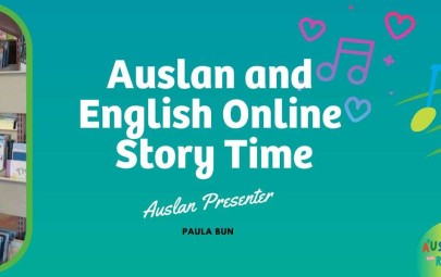 Image of Paula Bunn with Auslan and English Online Story Time text