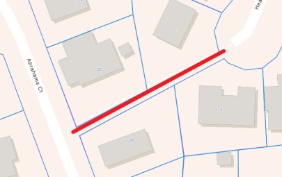 Map showcasing walkway to be disposed of. Birdseye view of Abrahams Ct and 