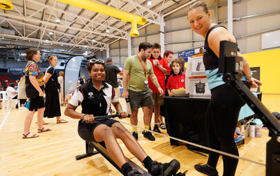 Young men on an exercise machine