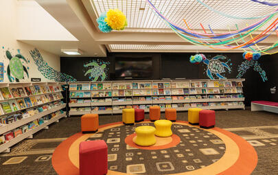 Three Green Sea Turtles (Doedleera) decals in the Casuarina Library Children's Space