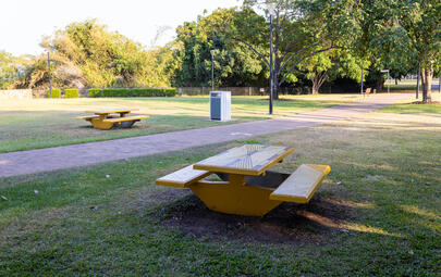 In the Moment, Trent Lee. Hand painted mural on concrete picnic table 02