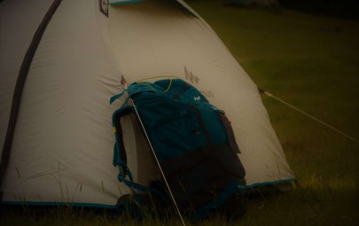 Tent on grass at night