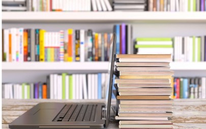 laptop and books