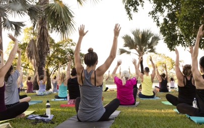 Yoga session on the grass at East Point