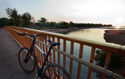 Bike on bridge over water
