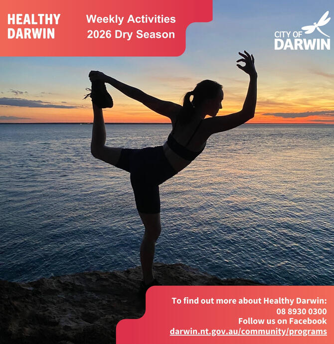 social media tile - woman holding yoga pose with sunrise and sea in the background