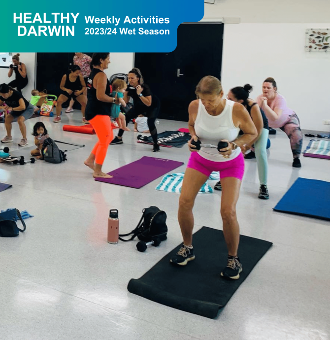 Group of ladies working out at Lyons Community Centre with children around them