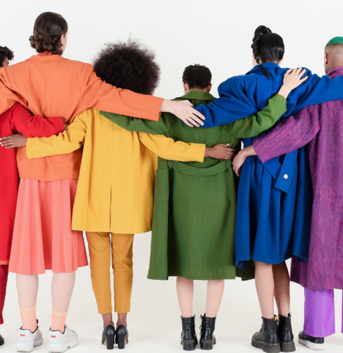 people wearing different coloured clothes