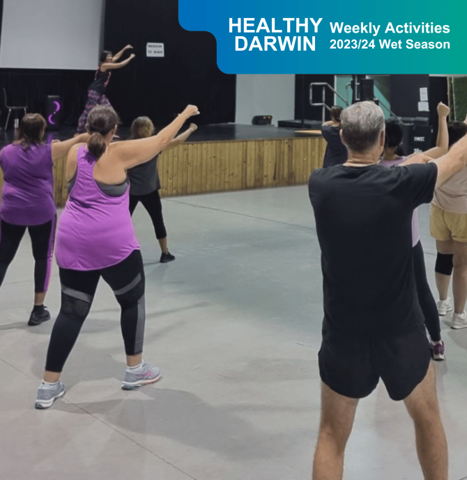 Chico's Fitness running Zumba at Malak Community Centre with a bunch of participants having fun