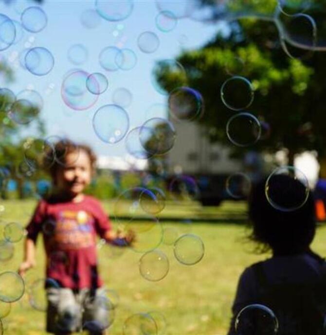 blurred boy with bubbles