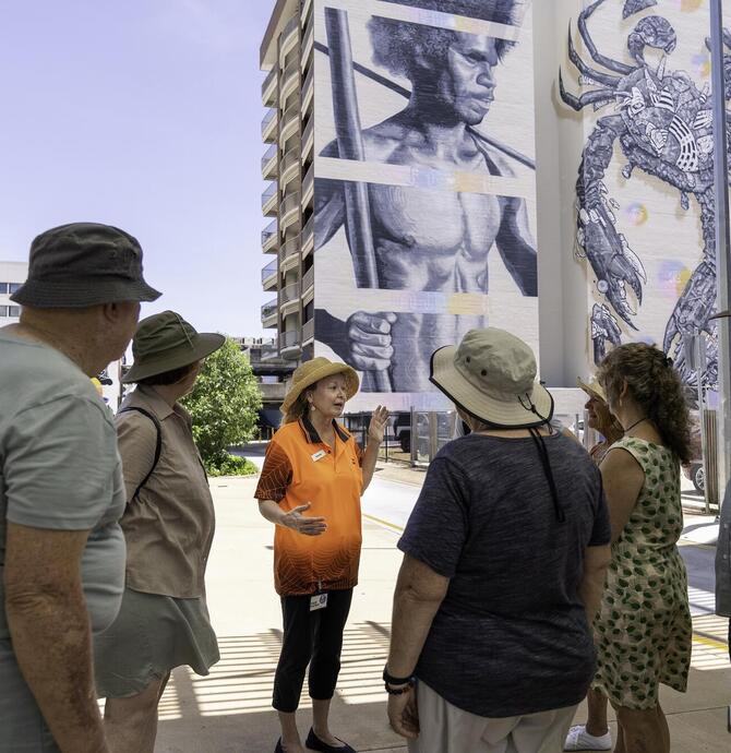 a group of people taking a tour