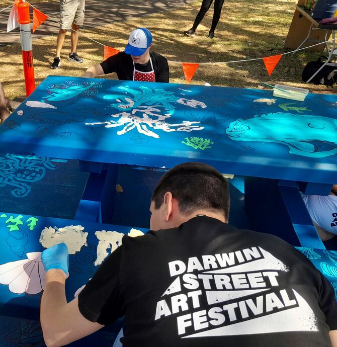 hand-painted seating on the Nightcliff Foreshore