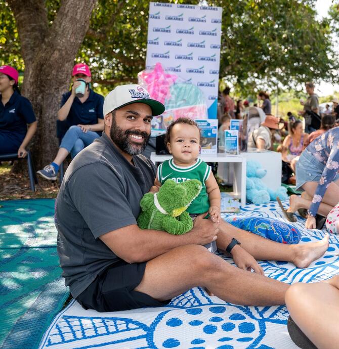 Father and child at picnic