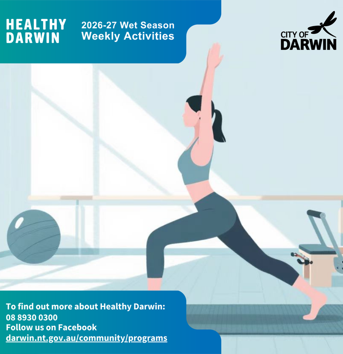 social media tile - instructor holding a pose on an exercise mat with exercise equipment nearby