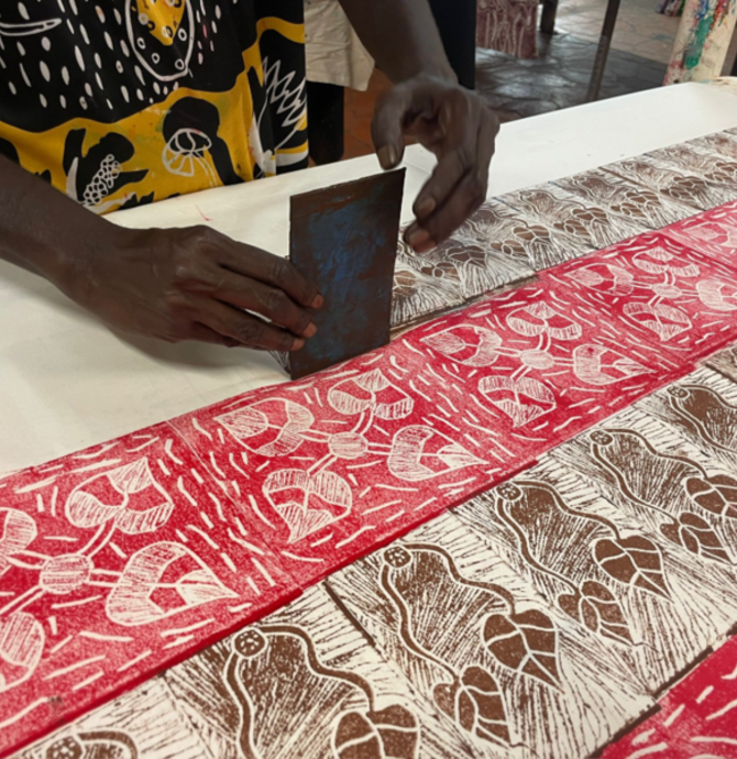 Lino Printing Workshop with artists of Bábbarra Women’s Centre
