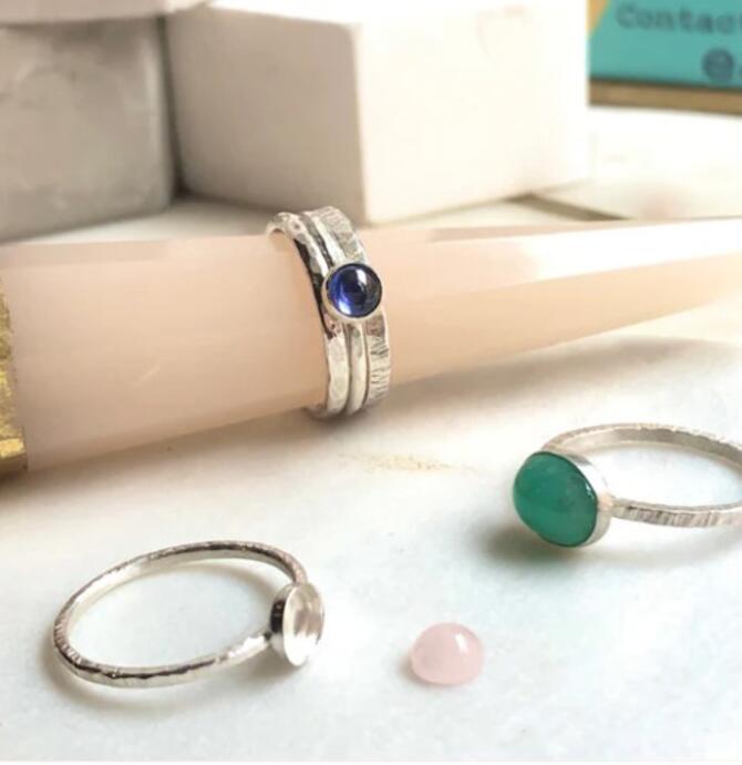 Silver and Gemstone Stacking Rings