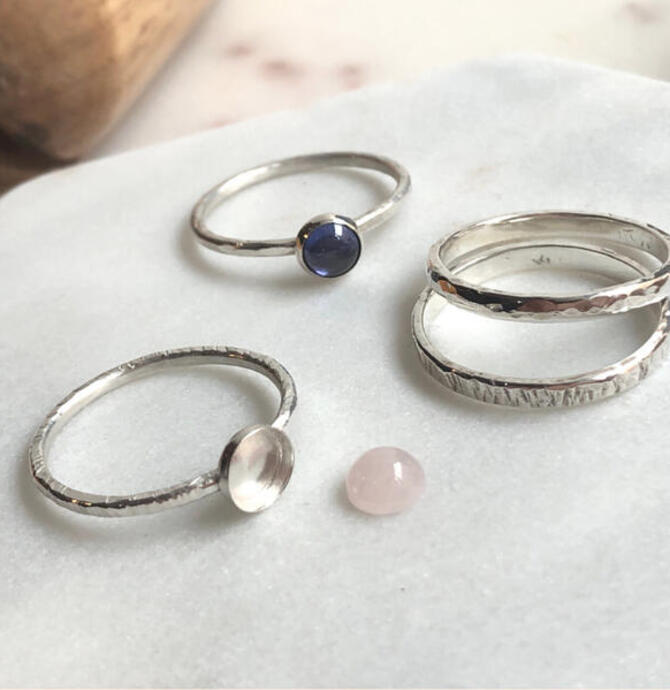 Silver and Gemstone Stacking Rings