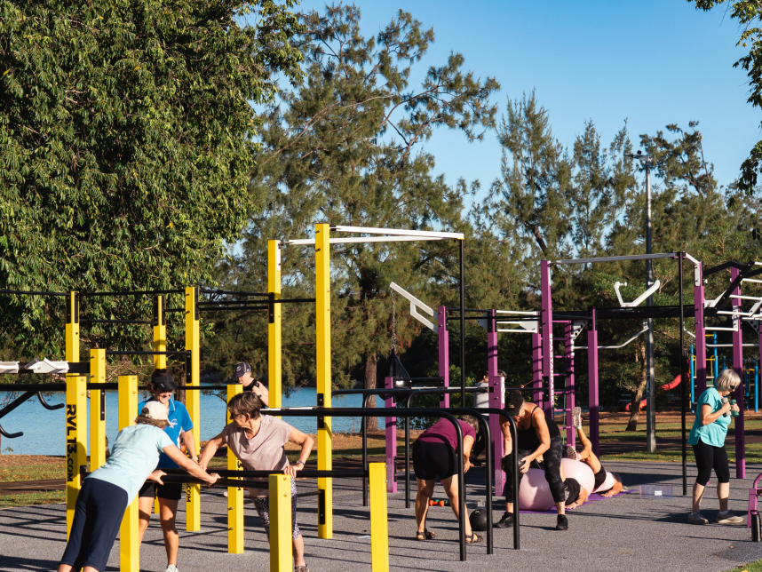 Group of ladies doing exercising at East Point exercise station - Health in Motion