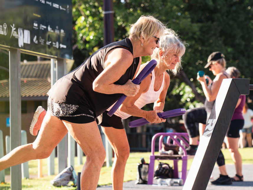 Group of ladies doing exercising at East Point exercise station - Health in Motion