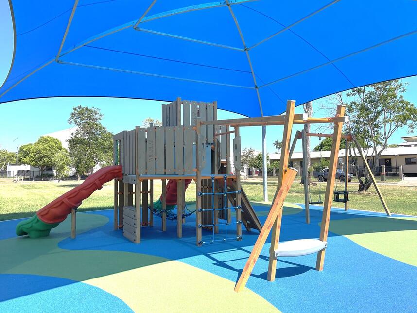 Shaded playground - climbing frame view