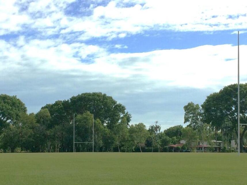 wide shot of anula oval showing both rugby goals