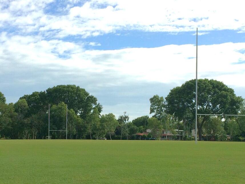 medium shot of anula oval showing both rugby goals
