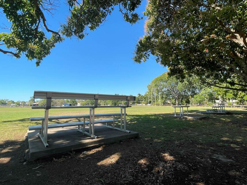 Alawa Oval Two mini grandstands and scorers' table