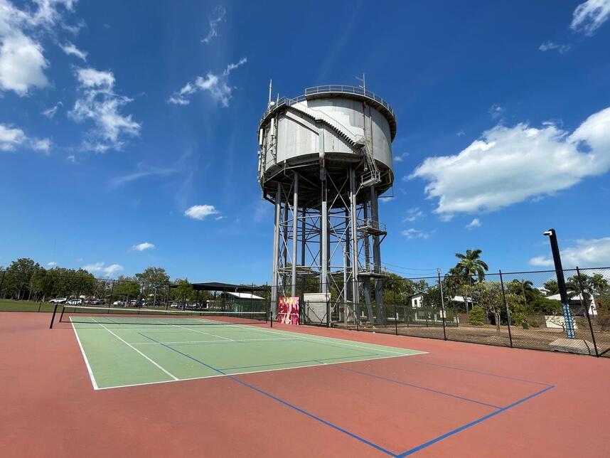Rapid Creek Tennis Courts - Court One north end showing dual tennis and pickleball court line markings