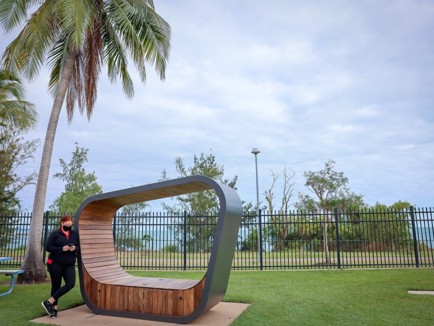 Smart Bench with Model Standing
