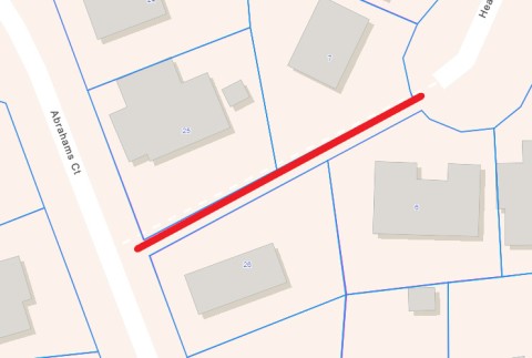 Map showcasing walkway to be disposed of. Birdseye view of Abrahams Ct and