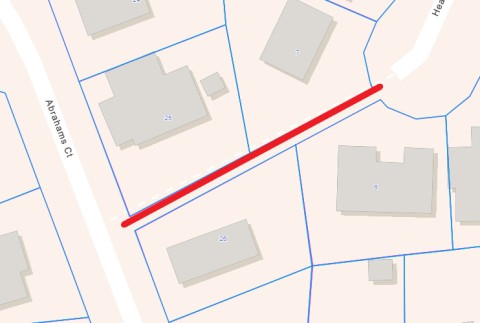 Map showcasing walkway to be disposed of. Birdseye view of Abrahams Ct and 