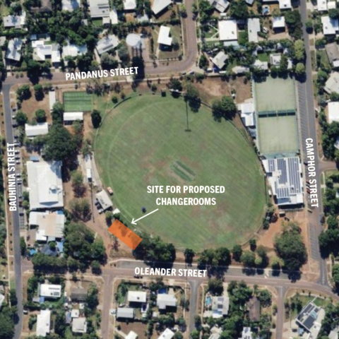 Map of Nightcliff Oval with pointer to site for proposed changerooms