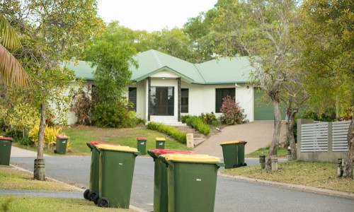Kerbside bins on a residential street