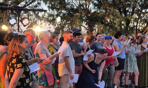 The community sings for reconciliation 