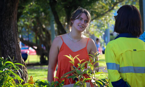 woman at plant giveway