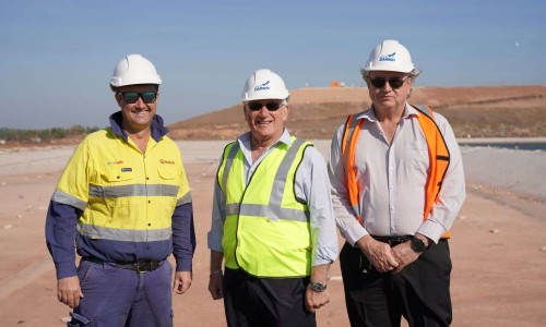 Nick Walker NT Manager Veolia, City of Darwin Lord Mayor Kon Vatskalis and City of Darwin General Manager Engineering and City Services Ron Grinsell at the new landfill cell