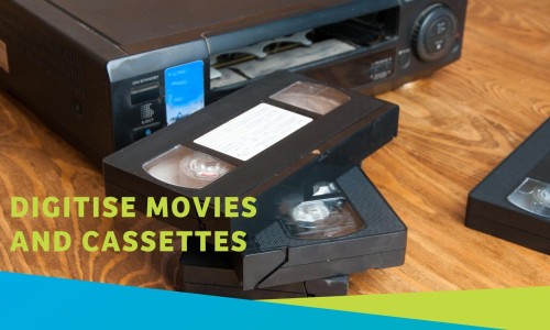 Image of VHS tapes and a VCR